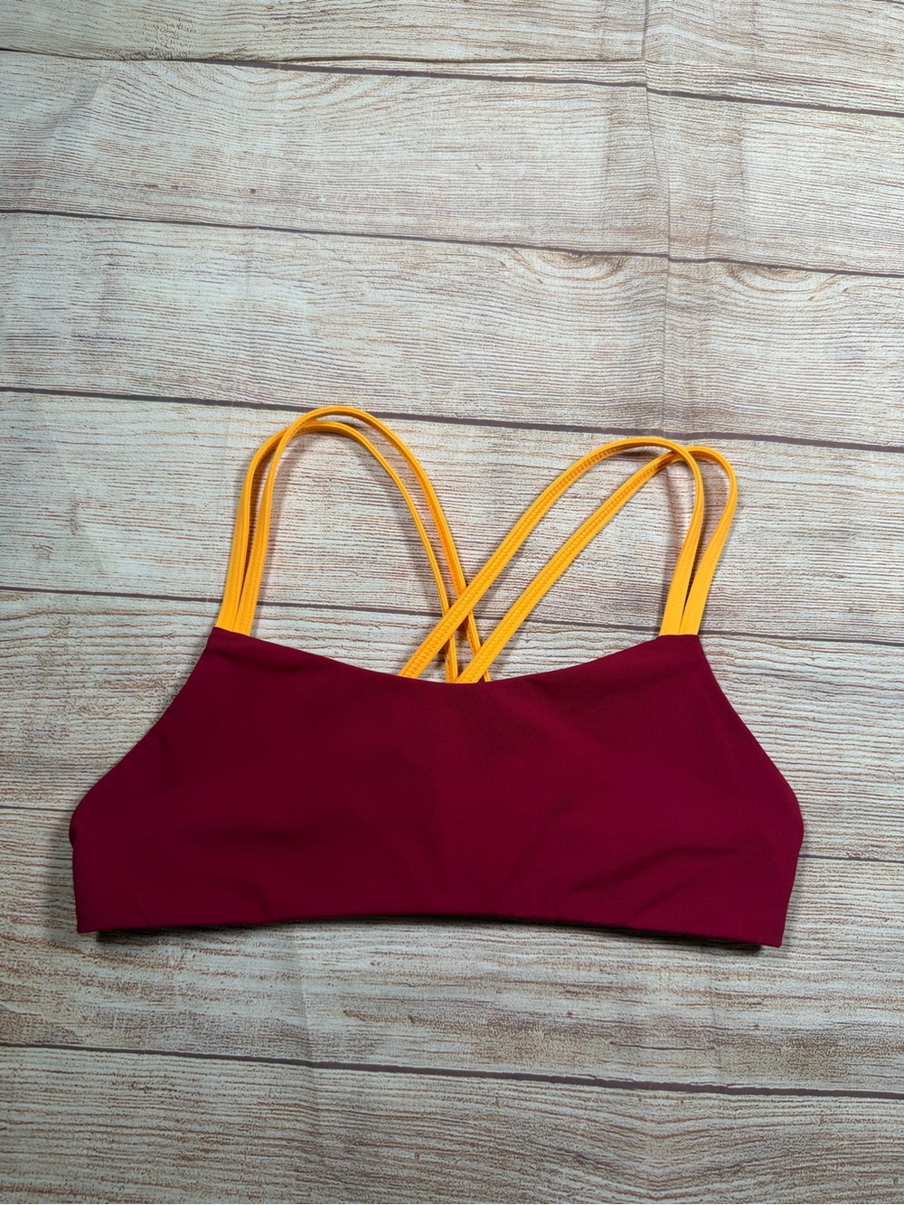 Jolyn Clothing Fredrick’s Suit‎ Maroon Bikini Top with Yellow Straps Lap, Sporty